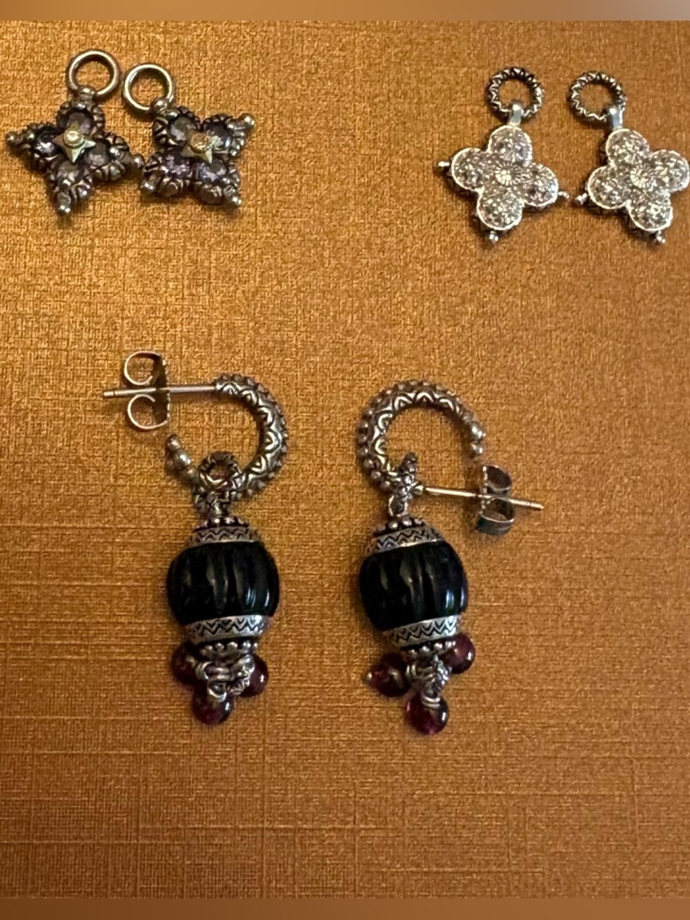 Barbara Bixby sterling silver 18k
J hoops with 3 sets gemstone 
Dangles & charms